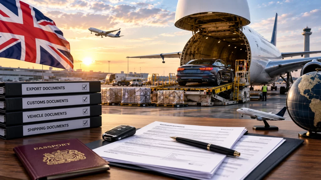 Cargo aircraft loaded at Heathrow for UK vehicle export