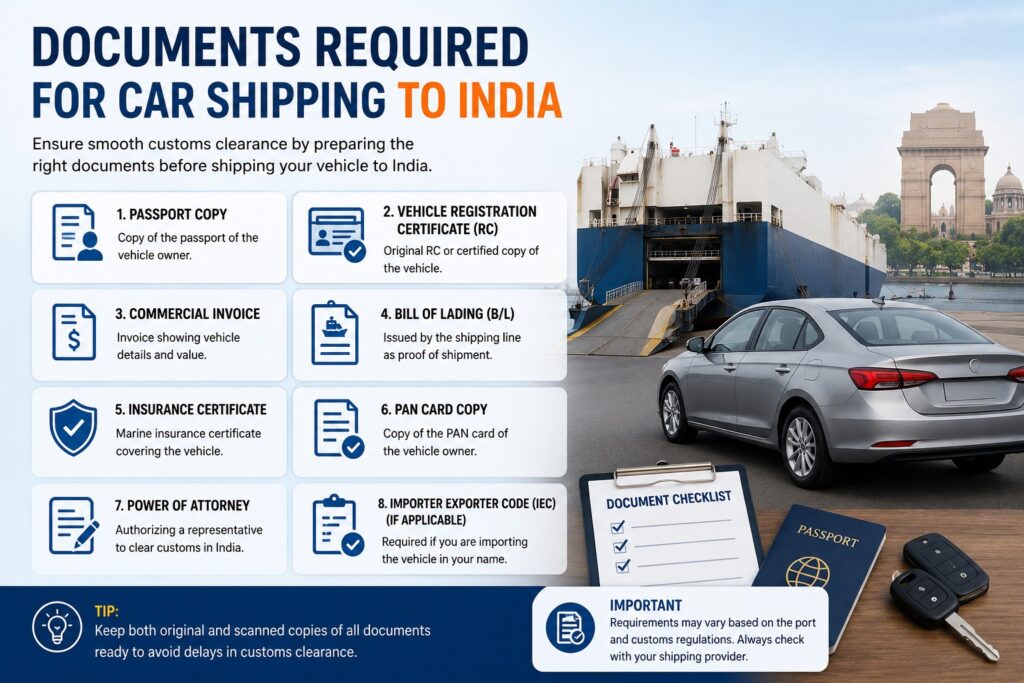 documents required for car shipping to india from uk