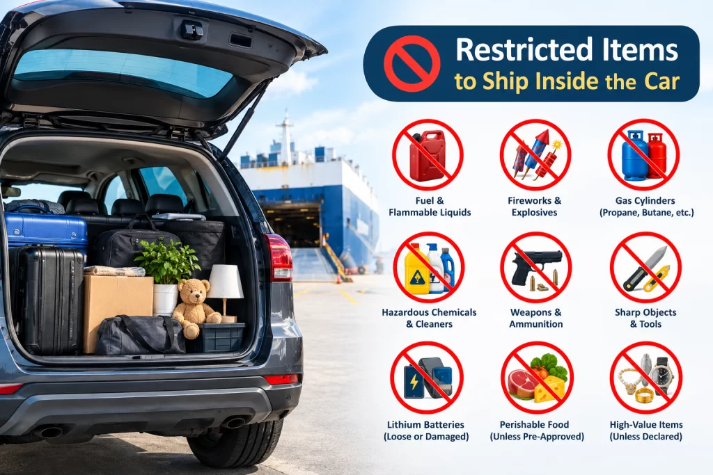 restricted items to ship inside the car
